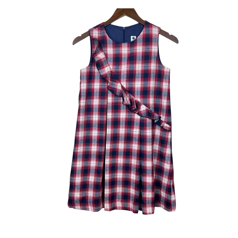 Busy Bees NWT Tatum Plaid Ruffle Sleeveless Pleated A-line Jumper Shift Dress